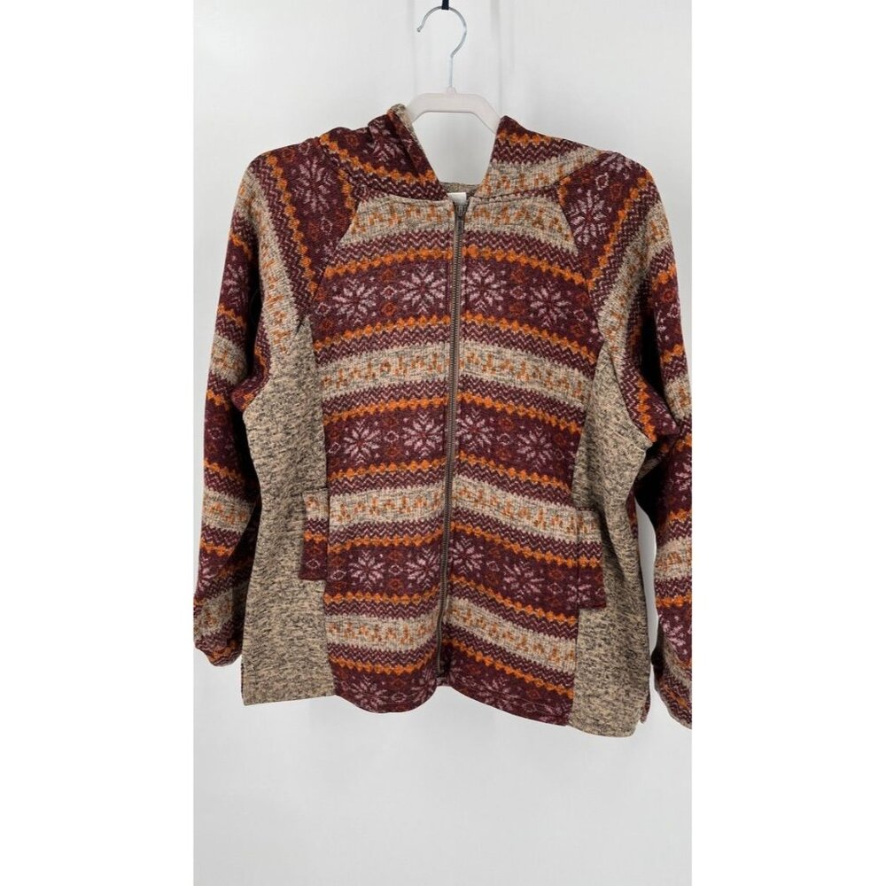 Potpourri Gift Size L Ladies Knit Sweater Hoodie Jacket Snowflake